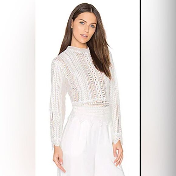 J.O.A. X Revolve Crochet Lace Point Sleeve Top - Picture 1 of 10